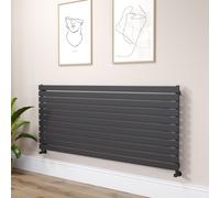 Riace Linea Midnight Black Flat Designer Radiator 770x1800mm Single Panel 5215 BTU - Horizontal Bars