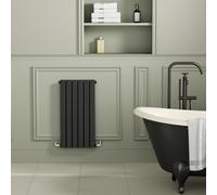 Riace Midnight Black Horizontal Flat Designer Radiator 800x408mm Double Panel 1978 BTU