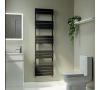 Riace Midnight Black Vertical Flat Towel Radiator 1600x450mm Single Panel 2171 BTU