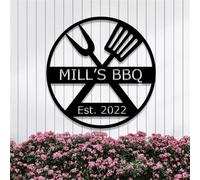 Riaeelvs Personalized Barbecue Metal Signs Personalized Last Name Metal Signs Outdoor Indoor Custom Kitchen Signs For Home Decor Wall Black Grill Wall Decor Funny House Agent Gifts