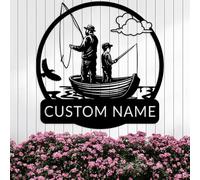 Riaeelvs Personalized Fishing Father and Son Metal Wall Art,Custom Metal Name Signs,Customized Family Wall Decor,Metal Signs for Outdoor,Metal Monogram Wall Decor,Funny Housewarming Gifts