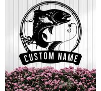 Riaeelvs Personalized Walleye Fishing Wall Art,Custom Family Name Signs,Home Sign Wall Decor,Fish Metal Wall Decor,Metal Signs for Outdoor,Fishing Gifts