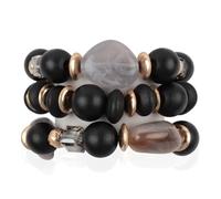 RIAH FASHION Bohemian Multi-Layer Beaded Stacking Statement Bracelets - Versatile Stretch Strand Wood Beads Wrap Slip-on Cuff Bangle Set, One Size, Wood, Stone, Mix Beads, no gemstone