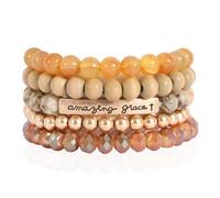 RIAH FASHION Bohemian Natural Stone Wood Mix Beaded Multi Layer Stretch Bracelets - Inspirational Christian Bible Amazing Grace Bangles, 3" Diameter, Glass Stone, Plastic, no gemstone