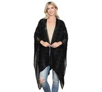 RIAH FASHION Bohemian Sequin Glitter Shawl Wrap Poncho - Kimono Cardigan, Sparkly Metallic Mesh Scarf, Open Knit Crochet Sweater Cape, Crochet Kimono - Black, One size