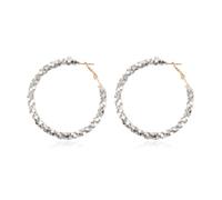 RIAH FASHION Glitter Rhinestone Statement Hoop Earrings - Sparkly Crystal Geometric Round Metal Hoops, Metal, No Gemstone