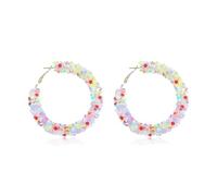 RIAH FASHION Glitter Rhinestone Statement Hoop Earrings - Sparkly Crystal Geometric Round Metal Hoops, Metal, No Gemstone