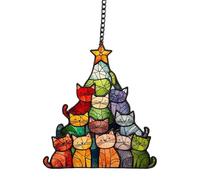 Riaisttd Cat Christmas Ornament,Acrylic 2d Flat Funny Christmas Cat Ornaments | Colorful Hangable Sun Catcher for Outdoor Indoor Home Lawn Patio Garden Balconies Yard Porch Kitchen