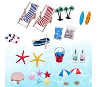 Riaisttd Mini Beach Scene | DIY Seaside Scene Doll House Decorations - Miniature Parasol Palm Tree Chair Beach Accessories | for Home Apartment Zen Garden Display Cabinet Kids' Room