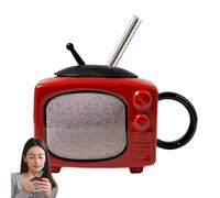 Riaisttd Retro TV Ceramic Mug, 450 ml Tea Television Shape, Drinking Drinkware Mugs, Ceramic Travel Mug with Lid and Straw for Hot Coffee, Wine, Whiskey, Outdoor, Indoor Use