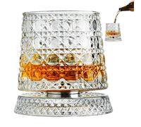 Riaisttd Rotating Whiskey Glass, Base Drinking Cup, 300ml Bar Drinkware with Smooth Balance, Clear Glass Whiskey Tumbler with Round Bottom, Alcohol Cups with Table Display Feature, Liquor Beverage