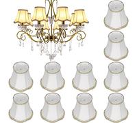 Riakrum 10 Pcs Shades for Chandeliers European Small Lamp Shade Chandelier Clip on Fabric Drum Lamp Mini Rustic Light Cover for Table Candle Wall Light Replacement, 3.1 x 5.5 x 4.7 Inch(Beige)