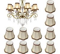 Riakrum 10 Pcs Shades for Chandeliers European Small Lamp Shade Chandelier Clip on Fabric Drum Lamp Mini Rustic Light Cover for Table Candle Wall Light Replacement, 3.1 x 5.5 x 4.7 Inch(Golden)