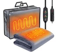 Riakrum 12v Car Heated Blanket, 57"x43" Fleece Portable Electric Blanket with Temperature Control, USB Charger Adapter for Truck, SUV, Rv for Cold Weather, Camping, Trip, Christmas Favor Gift, Gray