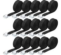 Riakrum 15 Pack Lashing Straps Adjustable Kayaks Tie Down Cam Buckle Straps with Buckles up to 250lbs for Cargo, Luggage, Motorcycles, Truck, Car Roof Rack, Sup Surfboard(Black,6.5 Feet)