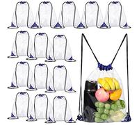 Riakrum 15 Pcs Clear Drawstring Bag Waterproof Small See Through PVC Drawstring Backpack for Stadium College Sport Event, Blue, 13.39 x 16.93, Classic