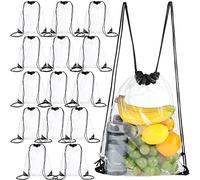 Riakrum 15 Pieces PVC Clear Drawstring Bag Small Waterproof Clear Plastic Drawstring Backpack For Stadiums Sporting Events, Black, 13.39 x 16.93 inches, Classic