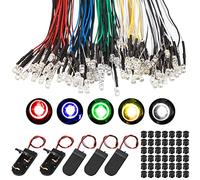 Riakrum 220 Pcs 12v LED Lights Kit 100 Pcs Emitting Diodes Pre Wired LED Lights Diodes with 100 Plastic Holders 20 Battery Holders(Multicolored,5 mm)