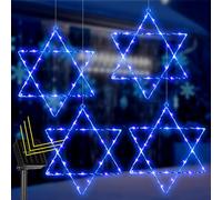 Riakrum 4 Pack Hanukkah Decorations Blue Star of David Window Lights Solar Powered Chanukah Hanging Lights with Iron Frame 11.8 Inch for Jews Judaism Synagogue Holiday Front Door Wall Windows Decor