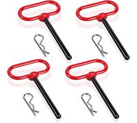 Riakrum 4 Pcs 3/8 x 4 Inch Handle Hitch Pin for Tractor Trailer Hitch Pin and Clip Tow Pin Accessories for Farm,Tractor,Turn Mower, Towing Cargo, Boat, RV, Car, Truck, Bike, ATV(Red)