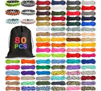 Riakrum 80 Pcs Paracord 550 10 Feet Paracord Cord Parachute Ropes Multifunction Bracelets Making Kit with Drawstring Bag for DIY Making Lanyard Dog Collar Gift Crafting(Fresh Color)