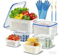 rialgirw 2026 Upgraded 4 in 1 Food Storage Container, Fruit Strainer Container with Lid, Fruit Storage Containers for Fridge with Removable Colander, Vegetable Containers (M-1750ml,Blue-3PCS)