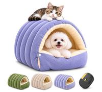 rialgirw Covered Pet Bed, 2027 Upgraded Corduroy Cat Cave Bed & Dog Cave Bed with Adjustable Front Flap, Plush Indoor Nest for Indoor Cats Small Dogs，Purple：L(≤10kg Cats / ≤7.7kg Dogs)