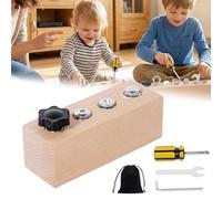 rialgirw Educational Screw-Tightening Busy Board, Portable Busy Board Screwdriver Toy Set, with Wooden Screwdriver Set, Fine Motor Skills Learning Toy, for 3-5 Toddlers Educational Tools (4-hole)