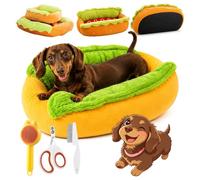 rialgirw Hot Dog Dog Bed, Plush Hot Dog Bed for Dachshund Small Pets, Removable Washable Cozy Bun Cushion with Non-Slip Bottom for Puppies Cats Indoor Home (M(up to 13LBS))