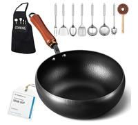 rialgirw Japanese Cast Iron Wok Pan - Uncoated Healthy Cooking Pot with Lid, 2026 Japanese Cast Iron Pot, Hand-Hammered Uncoated Healthy Non Stick Frying Pans Made in Japan (Hand-Hammered, 7.9'')