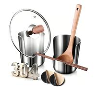 rialgirw Multi-Functional Kitchen Utensil Holder, Stainless Steel Countertop Organizer for Pot Lids, Ladles, Spatulas, Cutting Boards, Space-Saving Vertical Tool Rack for Cooking Utensils (2PCS)