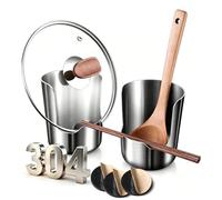 rialgirw Multi-Functional Kitchen Utensil Holder, Stainless Steel Countertop Organizer for Pot Lids, Ladles, Spatulas, Cutting Boards, Space-Saving Vertical Tool Rack for Cooking Utensils (3PCS)