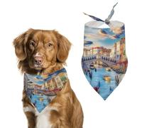 Rialto Bridge And Gondolas in Venice Dog Bandana Adjustable Pet Scarf Bib Cute Triangle Handkerchief for Dogs Cats Gifts