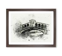 Rialto Bridge Venice Italy In Abstract Modern Art Framed Wall Art Print, Ready to Hang Picture for Living Room Bedroom Home Office Décor, Walnut A2 (64 x 46 cm)