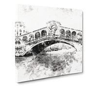 Rialto Bridge Venice Italy Watercolour Canvas Print | Gallery Wrapped 30mm Frame Wall Art | 14x14 inches | Ready to Hang | Modern Cityscape Picture | Living Room Bedroom Lounge Office