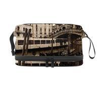 Rialto's Bridge and The Canal Grande in Venice Double Layer Cosmetic Bag for Women and Girls, Travel Toiletry Bag Makeup Handy Pouch Organiser Bag with Brush Compartment