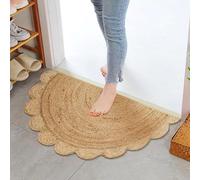 RIANGI Boho Braided 1.5x3 Area Rug - Jute Natural Fiber Semi Circle Scalloped Rug for Living Room Entryway, Farmhouse, Home, Indoor Rugs Jute Door mat for Bathroom (Natural, 1.5 X 3 ft)