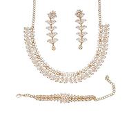 RIANGI Indian Jewelry Sets For Women - Bollywood Wedding Rhinestone Necklace Golden Statement Jewellery Set For Brides, 7.4.1_SIZE, Metal, No Gemstone