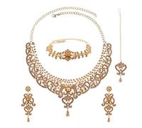 RIANGI Indian Jewelry Sets For Women - Bollywood Wedding Rhinestone Necklace Golden Statement Jewellery Set For Brides, 7.7.1_SIZE, Metal, No Gemstone