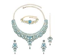 RIANGI Indian Jewelry Sets For Women - Bollywood Wedding Rhinestone Necklace Golden Statement Jewellery Set For Brides, 7.7.1_SIZE, Metal, No Gemstone