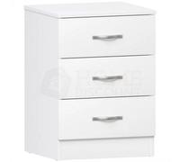 Riano Bedside Cabinet Chest Of Drawers White 3 Drawer Metal Handles Runners