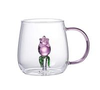 Rianpesn 3D Animal Coffee Mug Cup, Coffee Milk Tea Glass Mugs, 380ml Glass Transparent Drinking Cups, 3D Animal Glass Cup, Cartoon Coffee Cup for Friends Kids