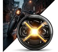 Riasdy R 5.75 inch Motorcycle Headlight Amber X headlamp with white DRL Hi/Lo Beam Motorcycle LED Headlight Fit for Indian Scout Dyna Wide Glide XL1200 XG750 883 48 Night Road, 5-HD-RKY