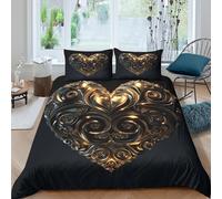 RIAVBAODG 3D Black Gold Printing Duvet Cover Set Love Heart for Bedding Soft Lightweight for Kids Teens Boys Room Decor 3 Pcs with Pillow Case Double(200x200cm)