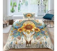 RIAVBAODG 3D Bull Skull Printing Duvet Cover Set Elements of Nature And Mysticism Quilt Cover Hidden Zipper 3 Pcs Bedding Set for Kids Girls Teens with Pillowcase Single（135x200cm）