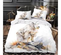 RIAVBAODG 3D White Mountain Goat Printing Duvet Cover Set Goat Quilt Cover Hidden Zipper 3 Pcs Bedding Set for Kids Girls Teens with Pillowcase Single（140x200cm）