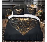 RIAVBAODG Black Gold 3D Print Duvet Cover Set Love Heart Soft Microfiber Quilt Cover Hidden Zipper for Kids Girls Teens 3 Pcs Bedding Sets with Pillowcase Single(140x200cm)