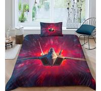 RIAVBAODG F-22 Jet 3D Printed Duvet Cover Set Stealth Fighter Bedding Set Soft Microfiber Quilt Zipper Closure Cover with Pillow Case for Kids Girls Teens Single（135x200cm）