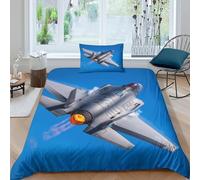 RIAVBAODG F35 Fighter Jet 3D Printed Comforter Cover Set Microfibre Duvet Cover Bedding Set for Kids Teens Boys Room Decor 3 Pcs Quilt Cover with Pillow Case Single（135x200cm）