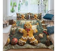 RIAVBAODG Gingerbread Man 3D Printed Duvet Cover Set Christmas Decorations Bedding Set Soft Microfiber Quilt Zipper Closure Cover with Pillow Case for Kids Girls Teens Double（200x200cm）
